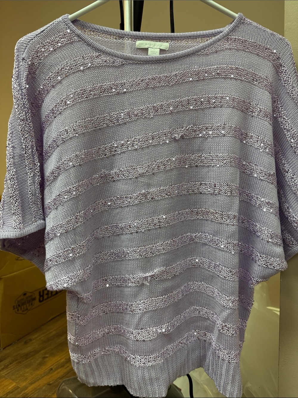 New York & Company Lavender Knit Stripe Sequin Sweater
